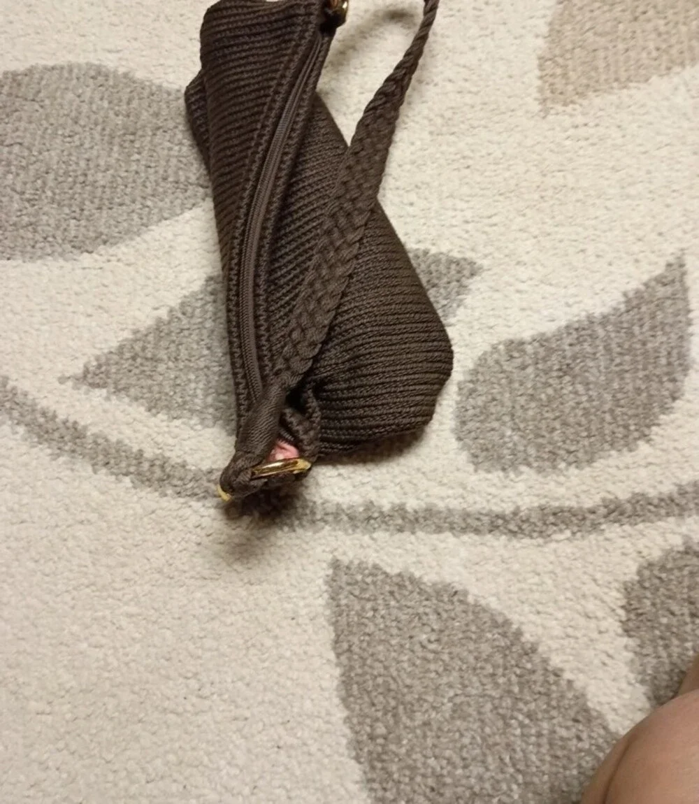 A302 Lina Braided Strap Knit Hand Bag in Dark Brown